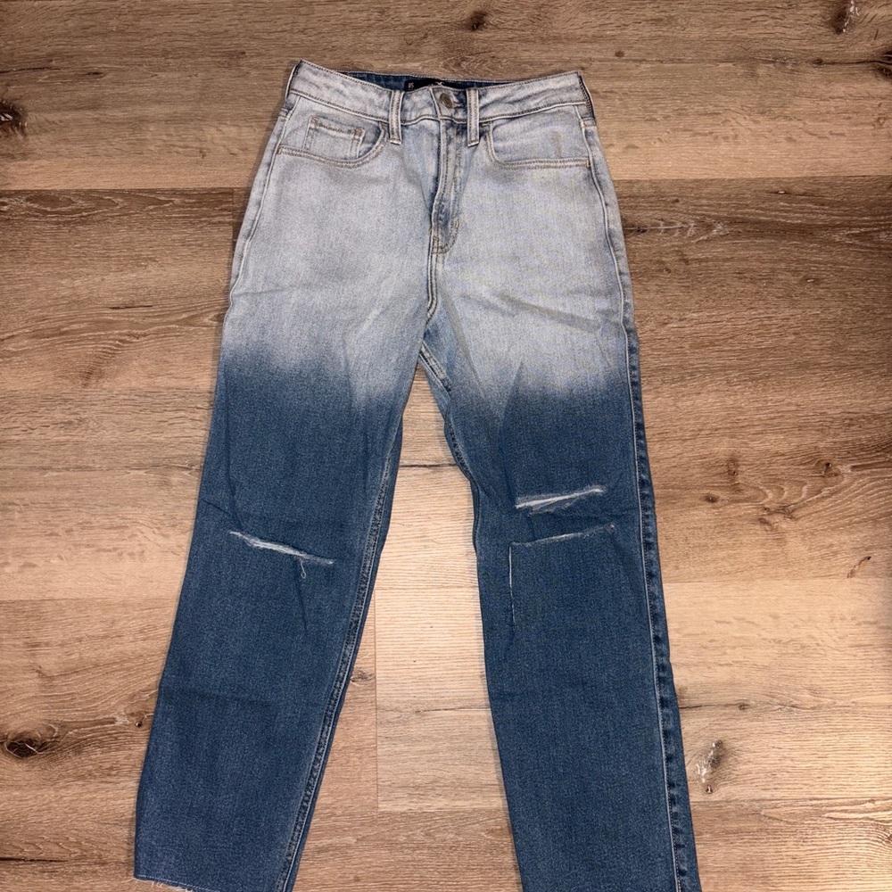 Hollister Women's Ultra High Rise Dip Dye Vintage Ankle Blue Straight Jeans